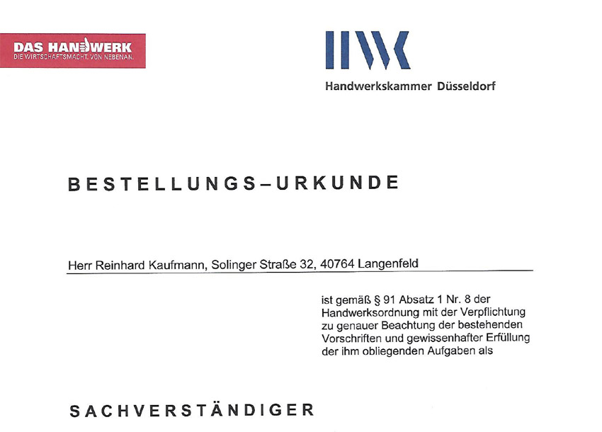 Bestellungs Urkunde Kaufmann